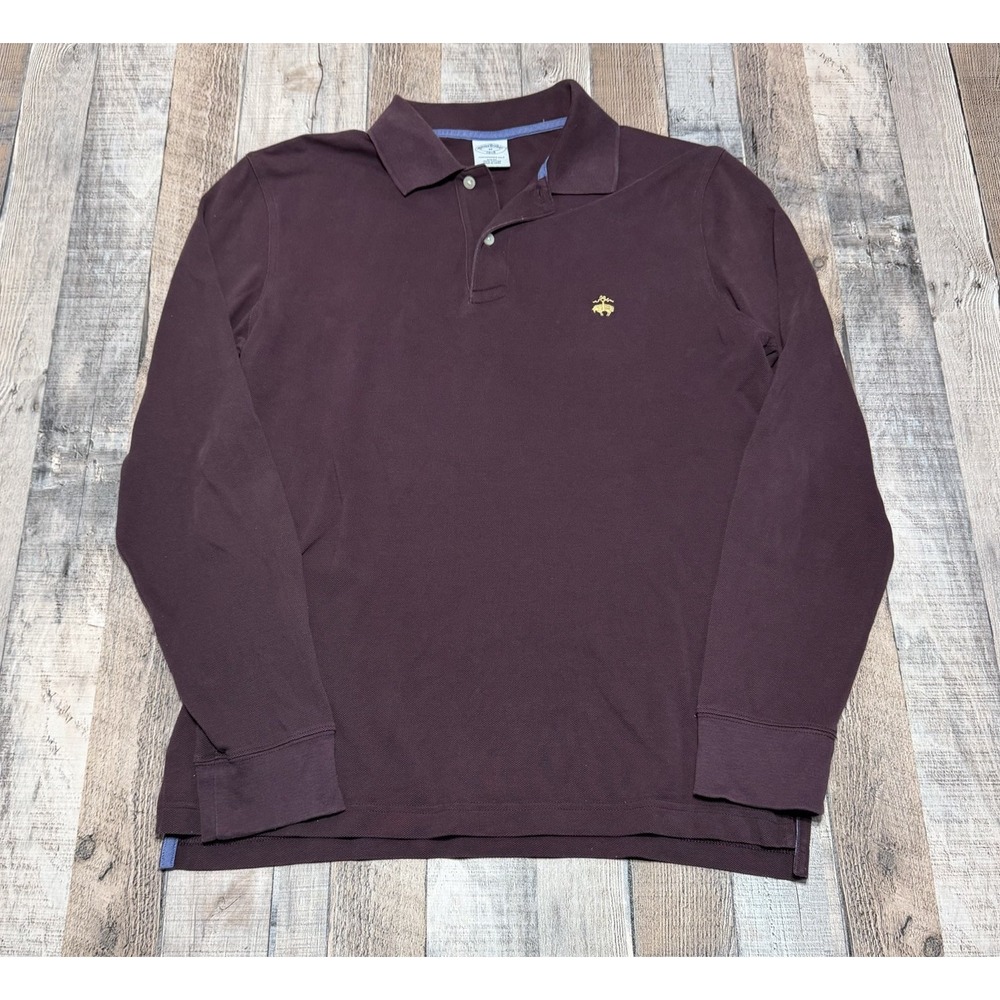 Brooks Brothers 1818 Performance Polo Mens Medium Slim Fit Long Sleeve Burgundy